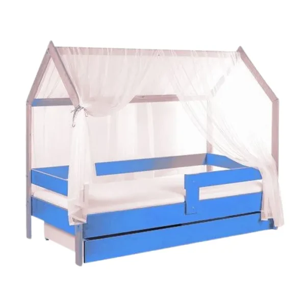 Krevet Kucica Sa Fiokom I Dušekom160X80 Domek Svetlo Plavi (Bukva)